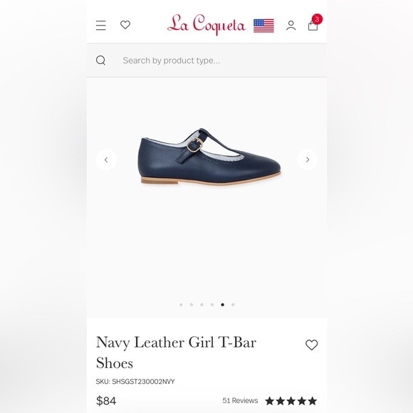 La Coqueta Navy Leather T-Bar Shoes size 24/US8 - Picture 4 of 5